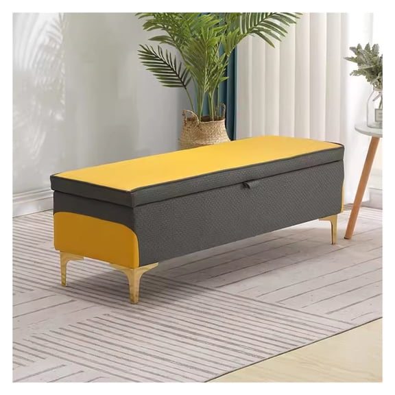 Faux Leather Storage Ottoman Bench with Hinged Lid,Upholstered Rectangular Footstool Extra Seat,Accent Bench for Bedroom,Living Room,Entryway