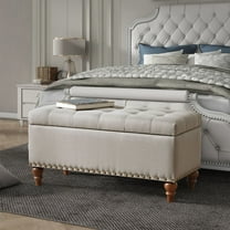 Ottoman Storage Bench with Recessed Support Hinge Top in Linen, Perfect for Bedroom and Living Room Organization