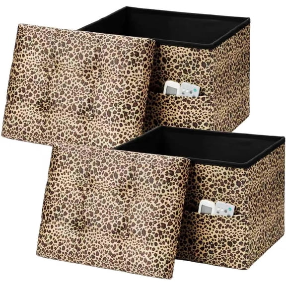 Ottoman with Storage,Folding Chest,17" Velvet,Leopard 2 Pack | Ottoman Storage Foot Stool,Soft Dutch Velvet Fabric,Thick Foam Cushion,Suitable for Living Room,Bedroom,Dorm,17x13x13in