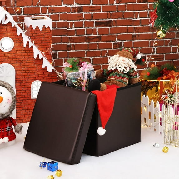 SONGMICS Ottoman Storage, Holds up to 660lbs, Faux Leather 15", Brown