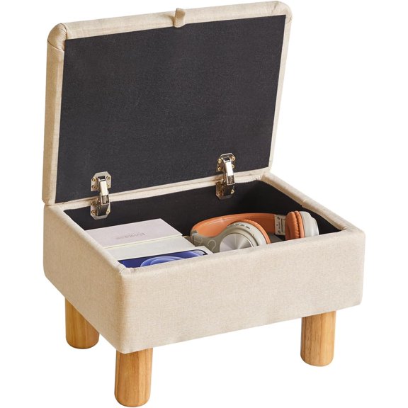 Ottoman with Storage, Small Foot Rest for Couch 16x12x9.5inch, Safety Hinge Flip Top Foot Stool Ottoman Load up to 330lb for Living Room Dorm Beige YD-JD1361