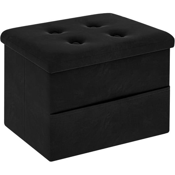 ZOES HOMEWARE Ottoman Velvet Footstool, Small Storage Ottoman with Storage and Side Pocket, Foldable & Collapsible, 16"x12"x12" Black