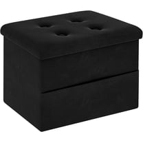 ZOES HOMEWARE Ottoman Velvet Footstool, Small Storage Ottoman with Storage and Side Pocket, Foldable & Collapsible, 16"x12"x12" Black
