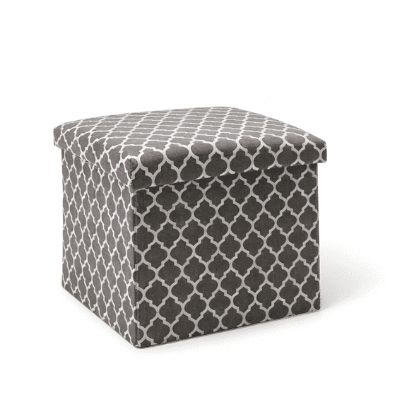 YEEZEE Storage Ottoman,Foldable Footstool with Thick Cushion for Living Room,14.9L*14.9W*13.8H,Grey