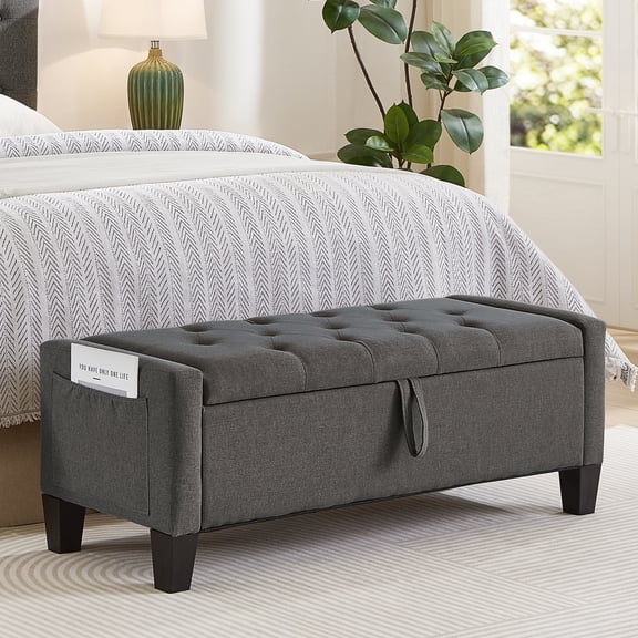 Ottoman with Storage, Storage Ottoman Bench with Safety Hinge 350 lbs Weight, Upholstered Entryway Bench with Seating for Bedroom, Living Room - Dark Gray
