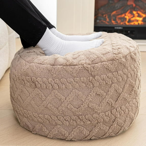 Ottoman Stuffed with PP Cotton Pouf Filler, Velvet Floor Pouf,Round Ottoman Foot Stool Cushion Storage Ottoman, 20 * 12 Inches Foot Rest for Living Room, Home Decor (Light Coffee)