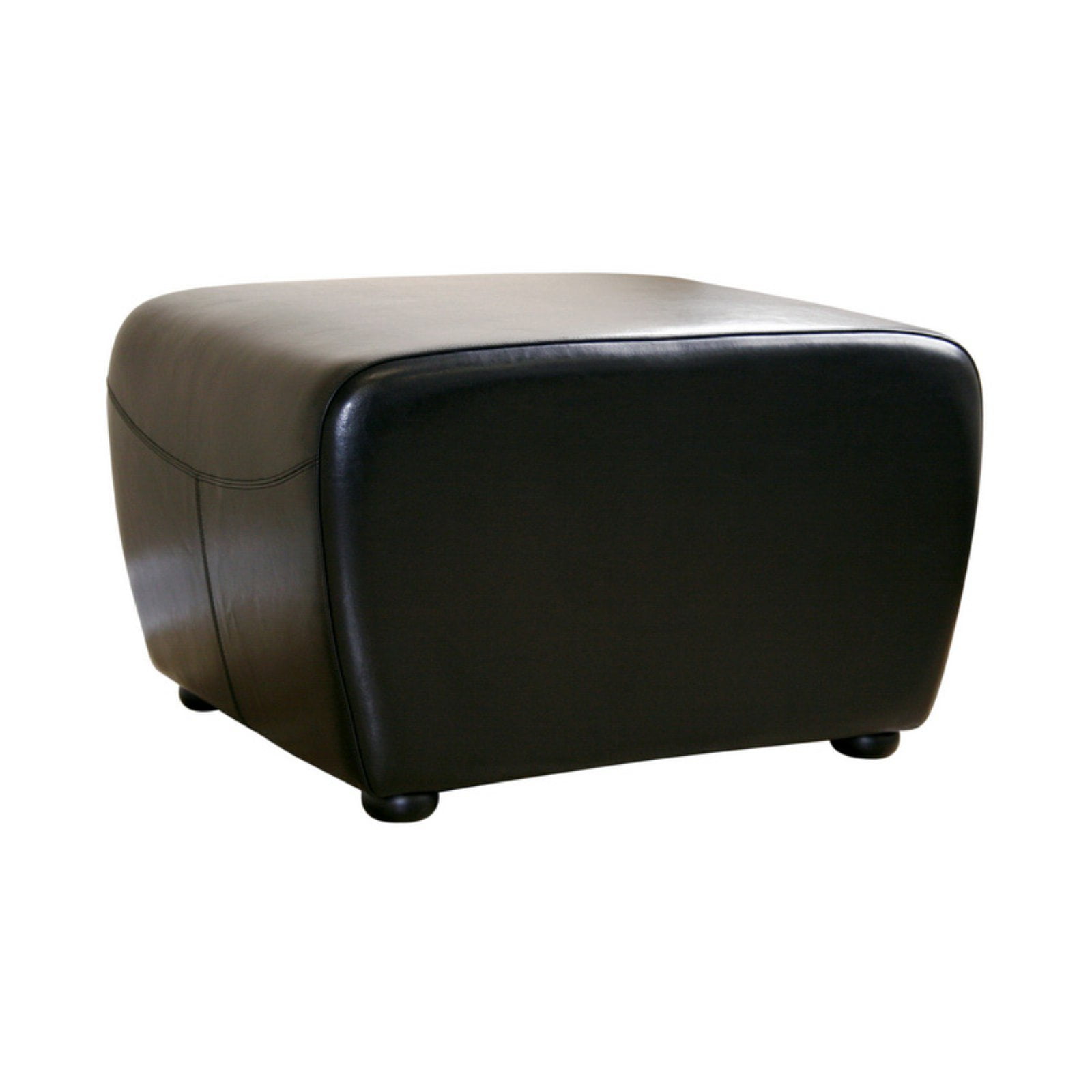 Black Leather Ottoman with Rounded Sides