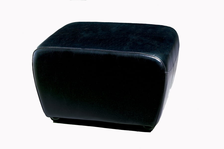 Black Leather Ottoman with Rounded Sides