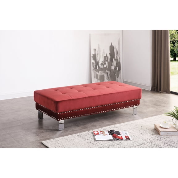 Ottoman in Vibrant Cherry | Work as Coffee Table and Footrest | Sturdy Velvet Build | Fit Different Decor Styles