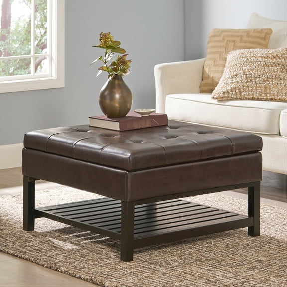 Ottoman with Square Design and Storage | Perfect for Home Comfort and Organization | Crafted from Bonded Leather | Resolves Storage Clutter