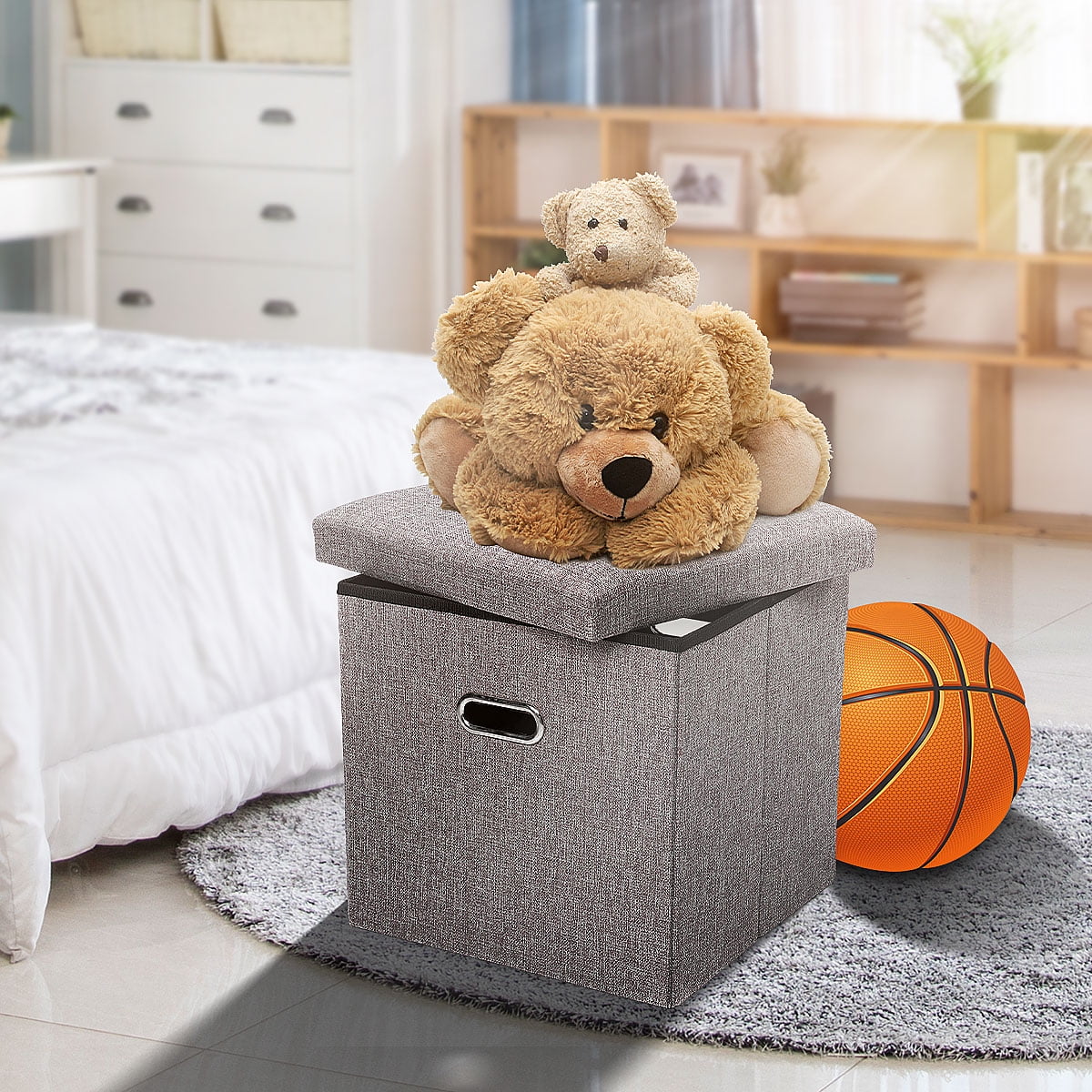 Ottoman with Storage, 15 inches Footrest Stool Cube Boxes Folding