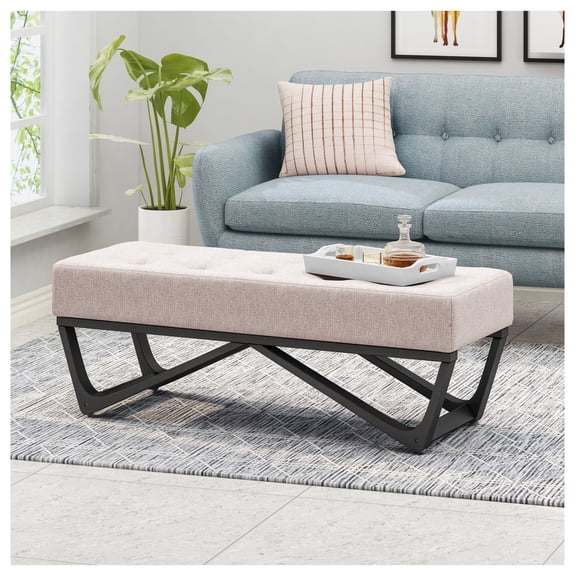 Ottoman with Storage, 47.25'' Rectangular Tufted Ottoman, Modern Living Room Bedroom Footrest with Geometric Legs, Polyester Upholstery