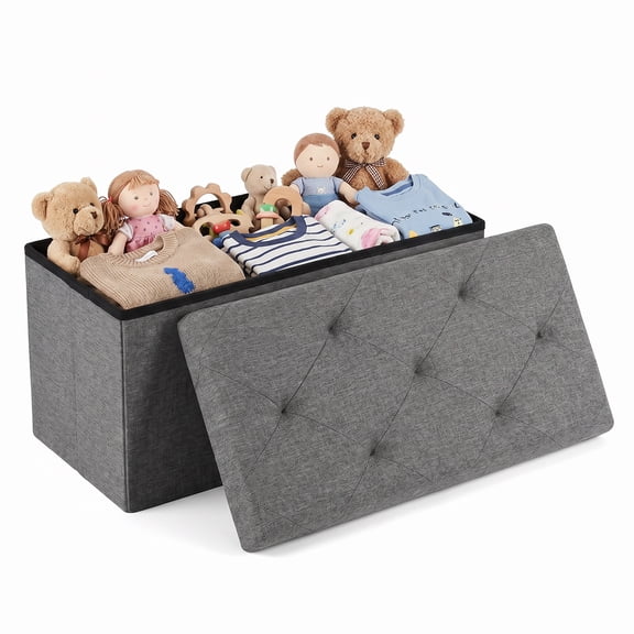 Behome Ottoman with Storage, Foldable storage ottoman bench, 30 Inch End of Bed Bench with Flipping Lid for Bedroom, Living Room,Gray