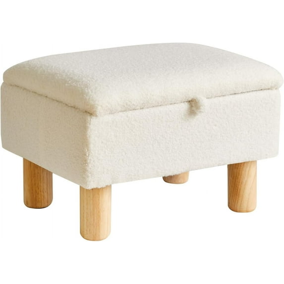 Ottoman with Storage - Small Foot Rest for Couch 16x12x9.5inch, Safety Hinge Flip Top Stool Load up to 330lb for Living Room Dorm - Teddy White