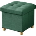 thumbnail image 1 of Ottoman with Storage, Small Storage Ottoman, Folding Foot Stool with Wood Legs for Living Room and Bedroom Linen Rest Seat, 15"x15"x15" - Dark Green, 1 of 6