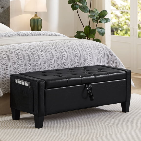 Ottoman with Storage, Storage Ottoman Bench with Safety Hinge 350 lbs Weight, Upholstered Entryway Bench with Seating