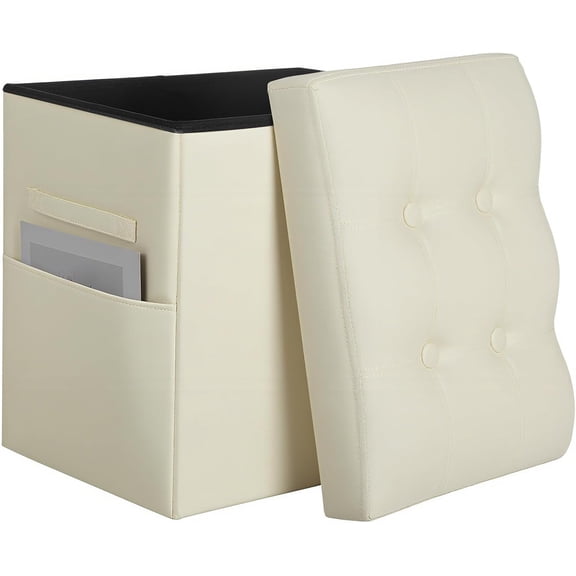 Ottoman with Storage for Dorm, Upgraded 17" Height Folding Foot Rest, Beige