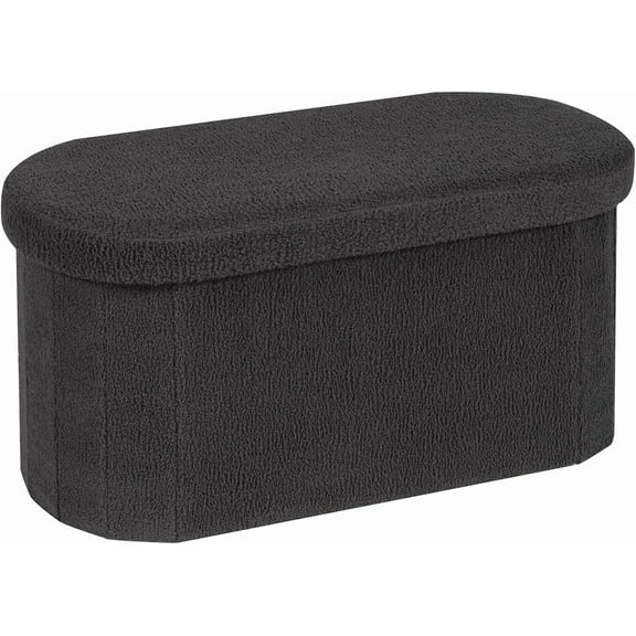 Ottoman with Storage for Living Room, Sherpa Folding Storage Ottoman Foot Rest, 30 Inches Collapsible Bedroom Bench Dark Grey