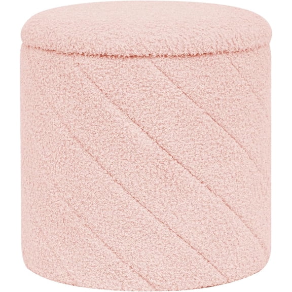 Ottoman with Stroage Round Boucle Ottoman and Tray Sherpa Removable Foot Stool Coffee Table for Dorm, Living Room Pink, 13"x13"x13.7"