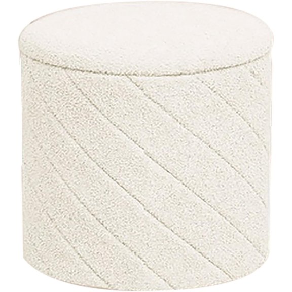 Ottoman with Stroage Round Boucle Ottoman and Tray Sherpa Removable Foot Stool Coffee Table for Dorm, Living Room White, 16.9"x16.9"x17.7"