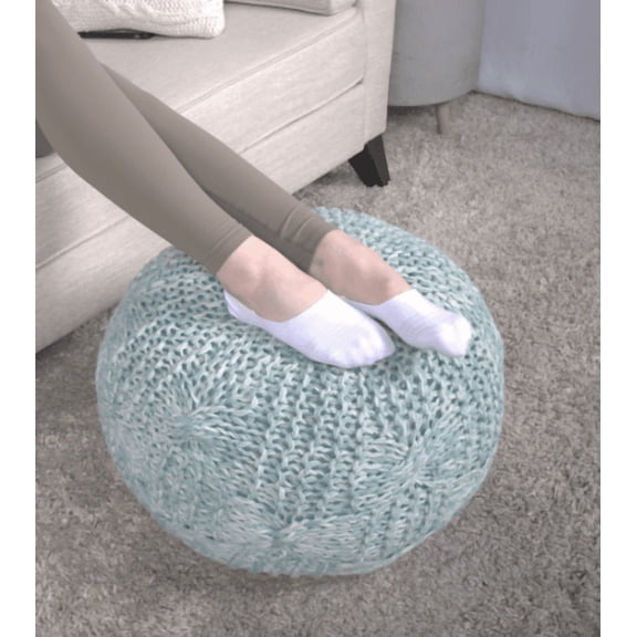 Ottomans With Storage, Baltazar Knitted Round Pouf, Aqua, Aqua Living Room Ottomans,Pet Large Ottomans, Furniture Primary Living Space Ottomans Baltazar Knitted Round Pouf, Aqua