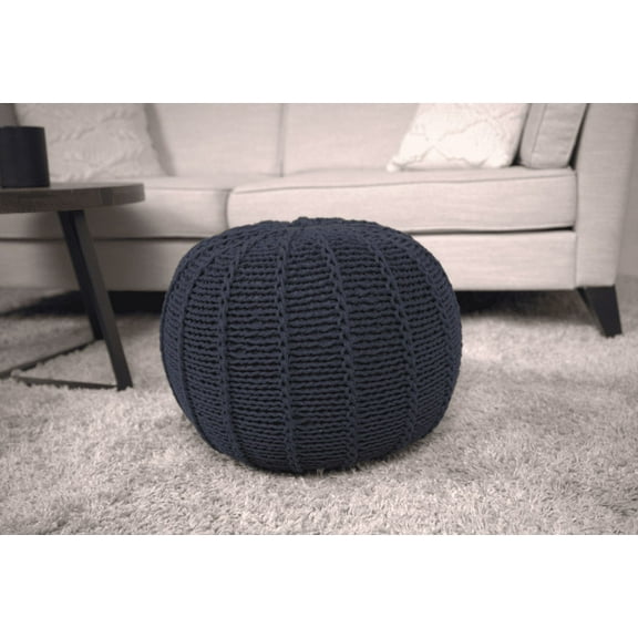 (Not Include Sofa),Bordeaux Knitted Cotton Round Pouf,Dark Blue,Dark Blue Large Ottomans,Cotton Living Room Ottomans,Furniture Primary Living Space Ottomans Bordeaux Knitted Cotton Round Pou