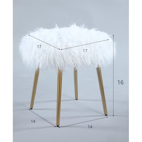 Ottomans With Storage, Ravni Faux Fur Accent Ottoman with Gold Legs, White Living Room Ottomans,Faux Fur Large Ottomans, Furniture Primary Living Space Ottomans Ravni Faux Fur Accent Ottoman with Gol