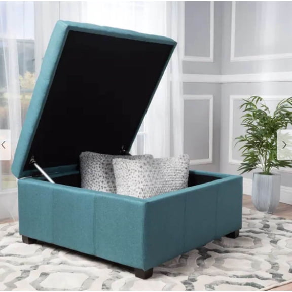 Ottomans With Storage, Tufted Square Storage Ottoman, Dark Teal, Teal Large Ottomans,Fabric,Foam,Solid Wood+Mdf Living Room Ottomans, Furniture Primary Living Space Ottomans