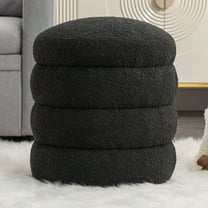 Ottomans With Storage 006-Soft Boucle Round Ottoman Footrest Stool(Not Include Sofa),Black,Large Ottomans