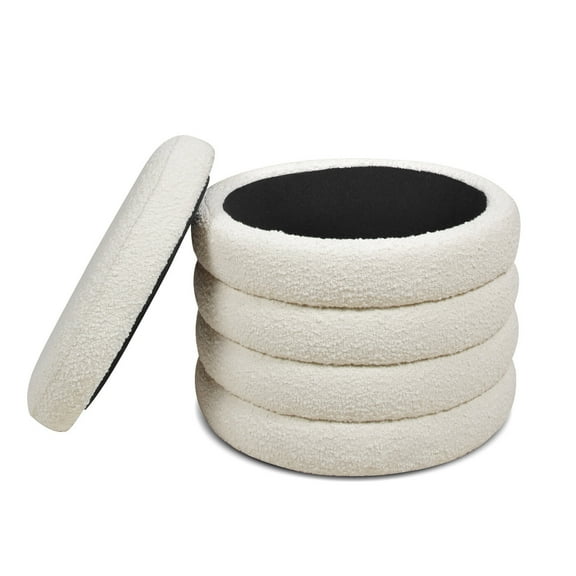 Ottomans With Storage Fuji 19" Oversized Round Storage Ottoman(Not Include Sofa), Ivory White Boucle,Large Ottomans