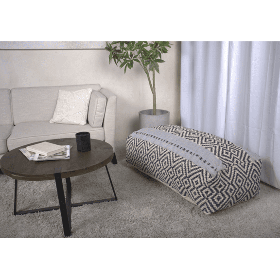 Ottomans With Storage Juniper Rectangular Pouf, Natural, Blue and White,Large Ottomans