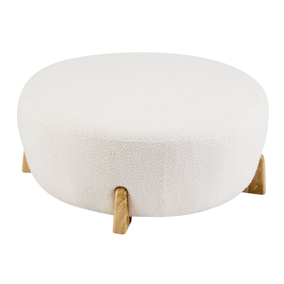 Ottomans With Storage Modish Round Ottoman: BoucleTop with Splayed Rubber Wood Legs(Not Include Sofa), White,Living Room Ottomans