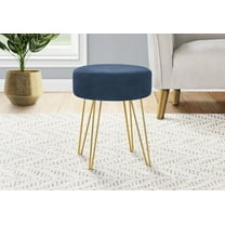 Ottomans With Storage Ottoman, Pouf, Footrest, Foot Stool, 14" Round, Blue Fabric, Gold Metal Legs, Contemporary, Modern,Large Ottomans