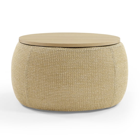 Ottomans With Storage Round Storage Ottoman, 2 in 1 Function, Work as End table and Ottoman, Natural (25.5"x25.5"x14.5"),Large Ottomans