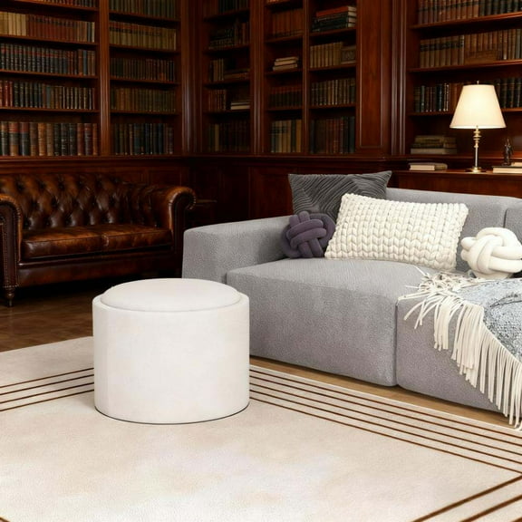 Ottomans With Storage Round Storage Ottoman with Flip Top Tray Linen Fabric Upholstered Footstool,Large Ottomans
