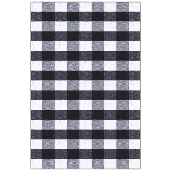 Ottomanson 2'7" x 5' Area Rug – Non-Slip Low Pile Stain Resistant Rug for Bedroom & Entryway, Buffalo Plaid Black/White