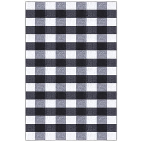 Ottomanson 2'7" x 5' Area Rug – Non-Slip Low Pile Stain Resistant Rug for Bedroom & Entryway, Buffalo Plaid Black/White