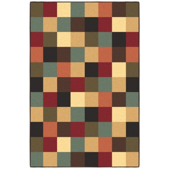 Ottomanson 2'7" x 5' Area Rug – Non-Slip Low Pile Stain Resistant Rug for Bedroom & Entryway, Checkered Multicolor