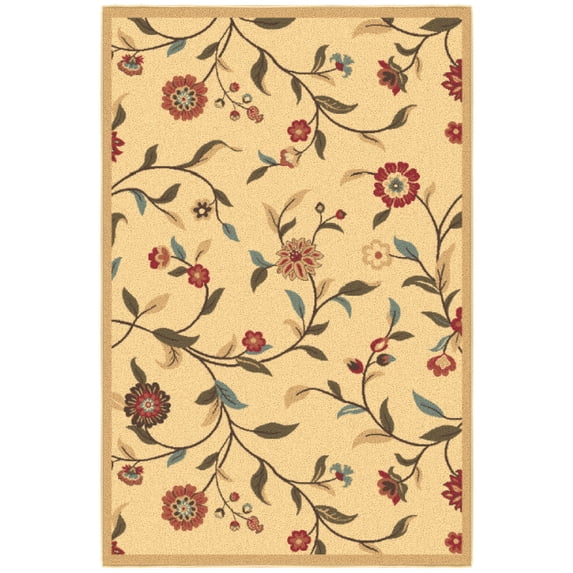Ottomanson 2'7" x 5' Area Rug – Non-Slip Low Pile Stain Resistant Rug for Bedroom & Entryway, Floral Beige