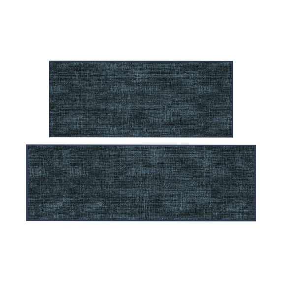 Ottomanson 2-Piece Kitchen Rug Set, Non-Slip Washable Hallway Runner & Floor Mat for Sink 22.5" x 48" + 22.5" x 60" Solid Charcoal Navy