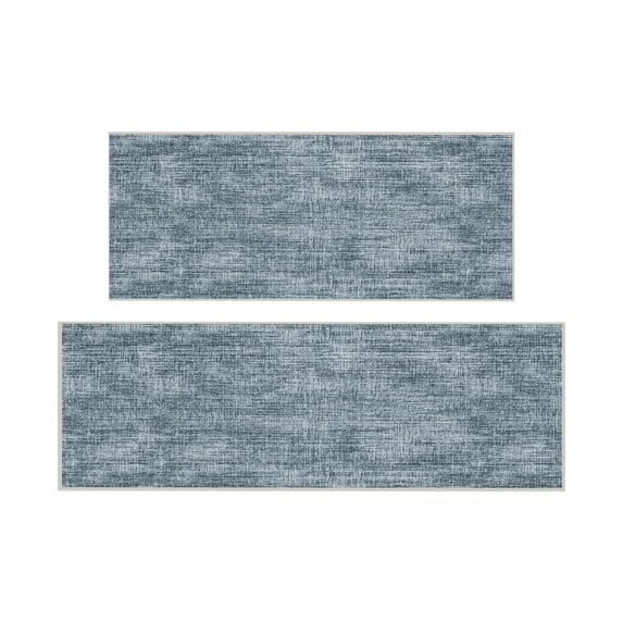 Ottomanson 2-Piece Kitchen Rug Set, Non-Slip Washable Hallway Runner & Floor Mat for Sink 22.5" x 48" + 22.5" x 60" Solid Greyish Blue