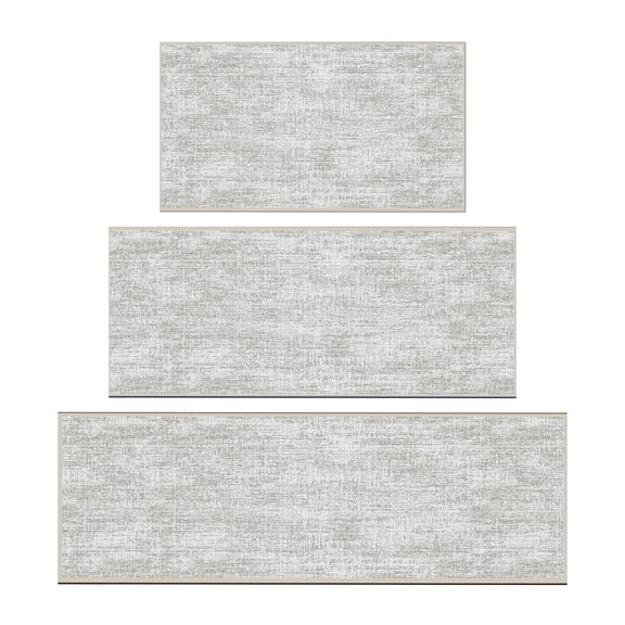 Ottomanson 3-Piece Kitchen Rug Set, Non-Slip Washable Hallway Runner & Floor Mat for Bathroom 22.5" x 36" + 22.5" x 48" + 22.5" x 60" Solid Beige
