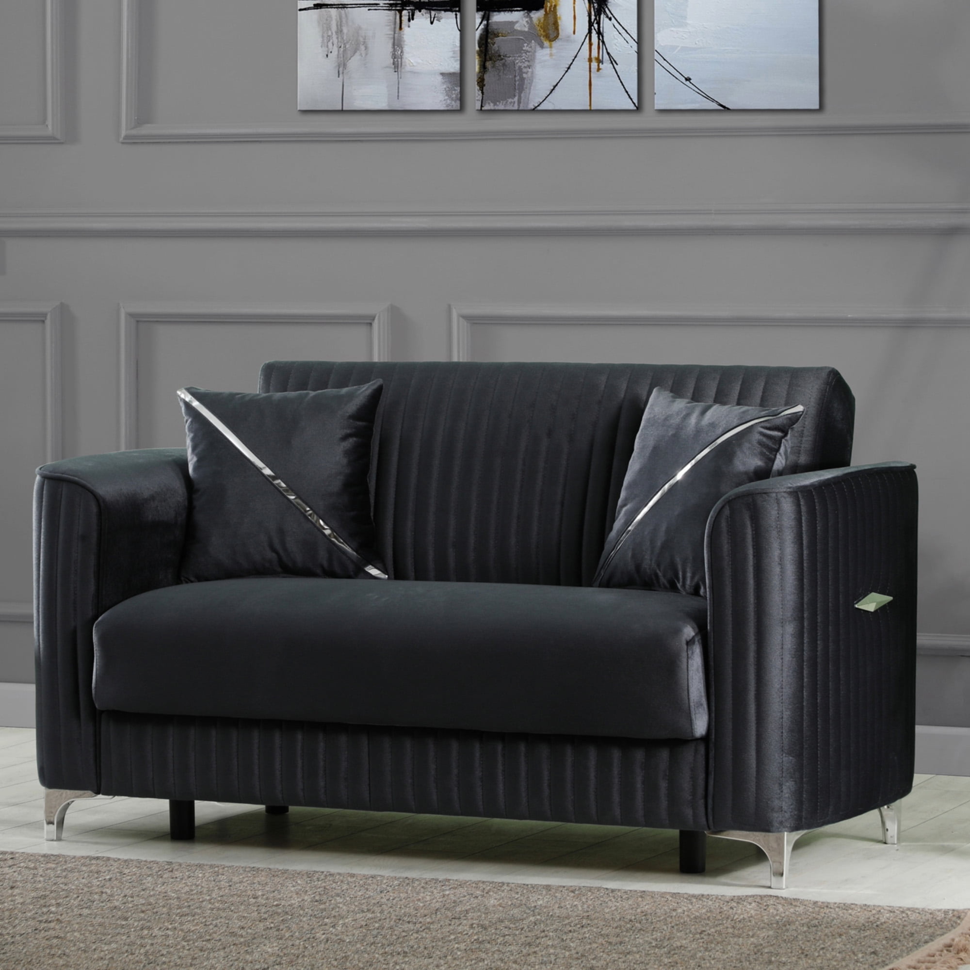 Ottomanson 61" Convertible Loveseat Sleeper with Storage, Modern Microfiber Sofa for Small Spaces, Gray