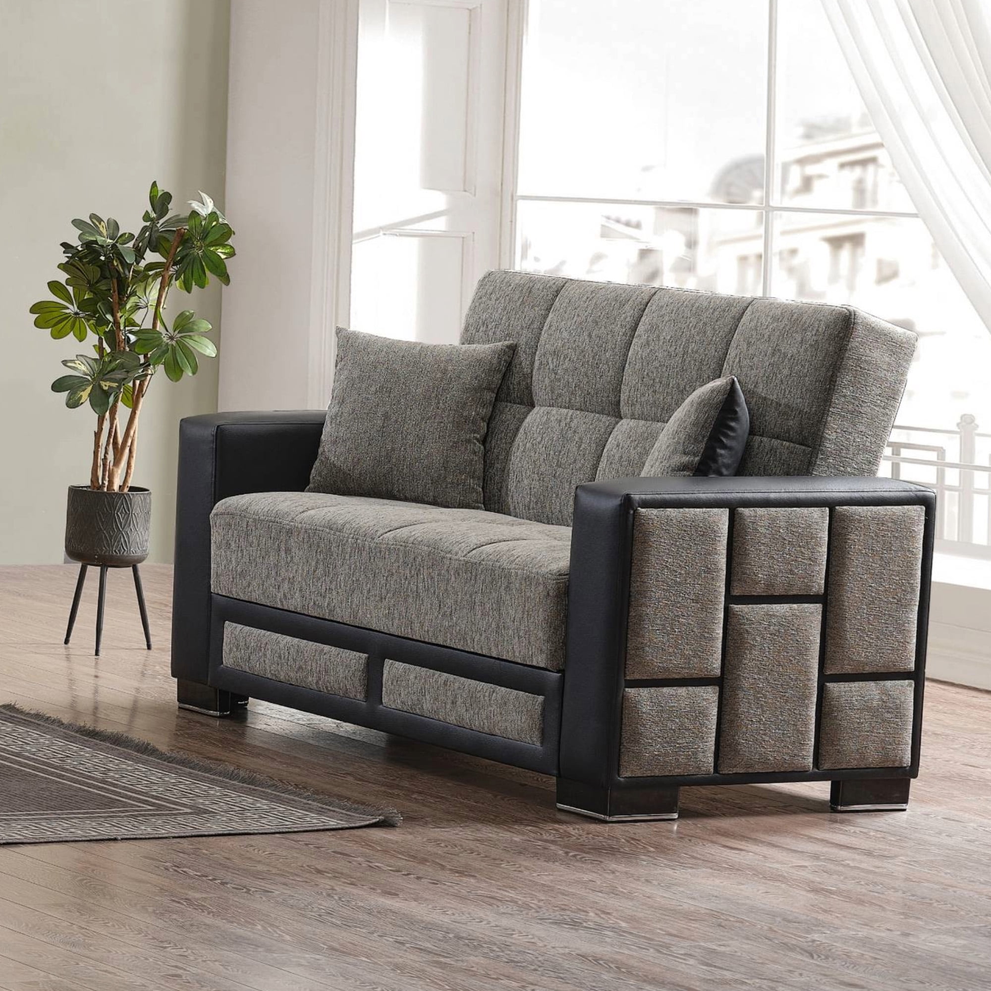 Ottomanson 63" Convertible Loveseat Sleeper with Storage, Modern Chenille Sofa for Small Spaces, Gray