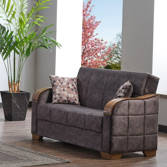 Ottomanson 65" Convertible Loveseat Sleeper with Storage, Modern Suede Sofa for Small Spaces, Brown