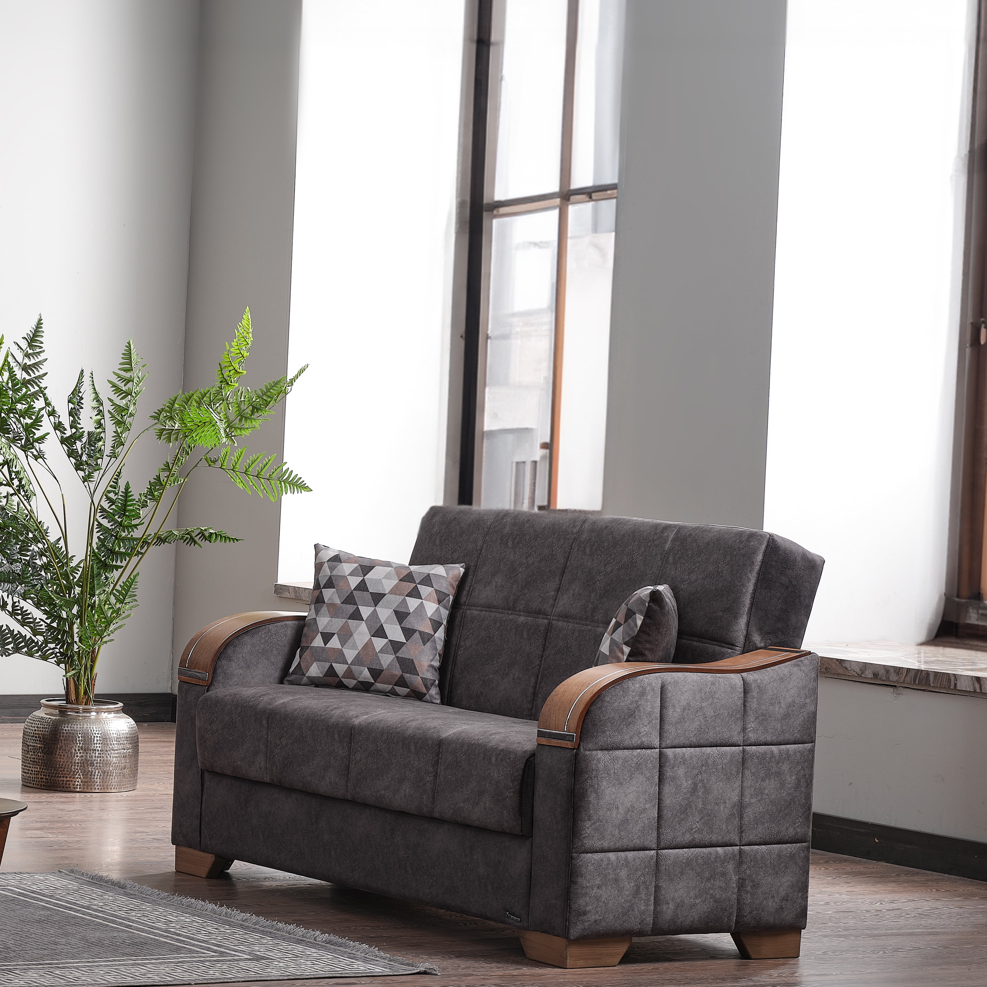 Ottomanson 65" Convertible Loveseat Sleeper with Storage, Modern Suede Sofa for Small Spaces, Gray