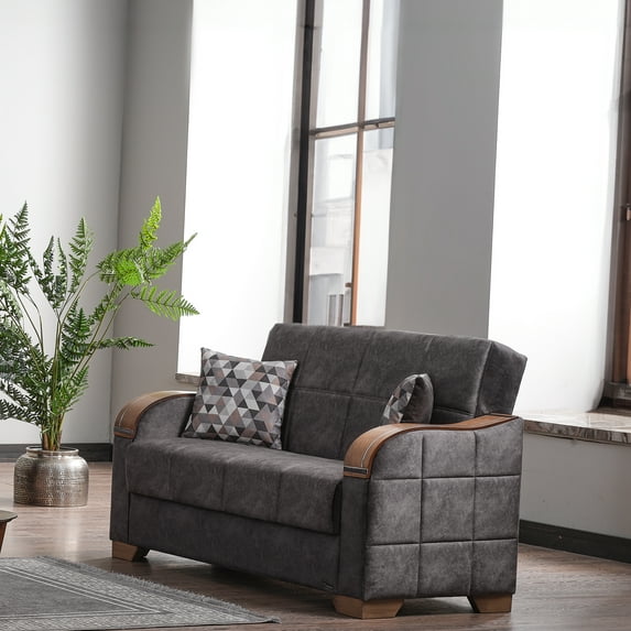 Ottomanson 65" Convertible Loveseat Sleeper with Storage, Modern Suede Sofa for Small Spaces, Gray