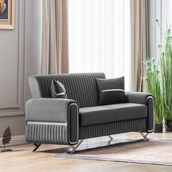 Ottomanson 67" Convertible Loveseat Sleeper with Storage, Modern Microfiber Sofa for Small Spaces, Gray