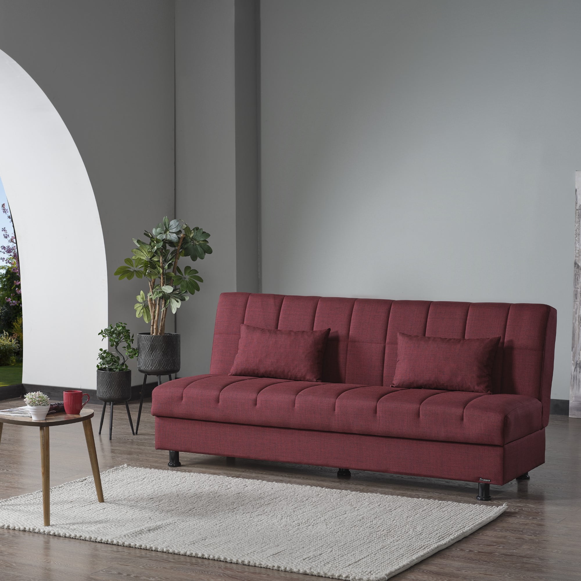 Ottomanson 75" Convertible Sofa Couch for Living Room, Chenille Modern Sofa Bed with Storage, Burgundy