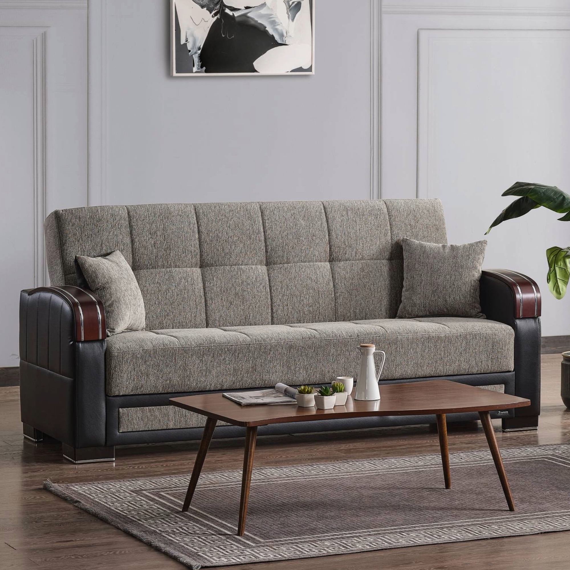 Ottomanson 87" Convertible Sofa Couch for Living Room, Chenille Modern Sofa Bed with Storage, Gray